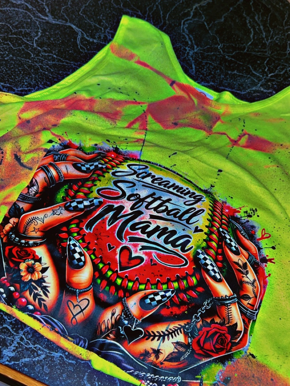 Screaming Softball Mama Neon Graphic Tank